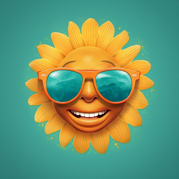 A close up of a sunflower with sunglasses on it generative ai