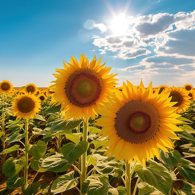 Close up sunflowers in the field