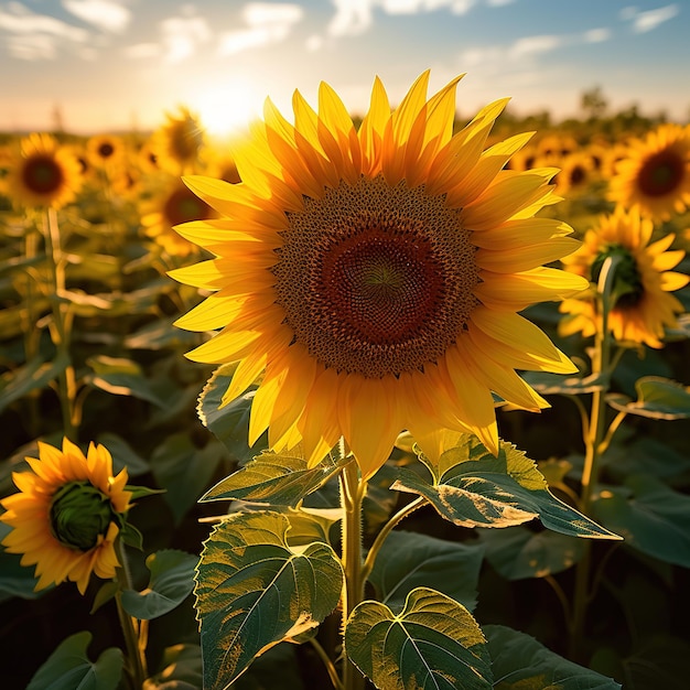 Close up sunflowers in the field