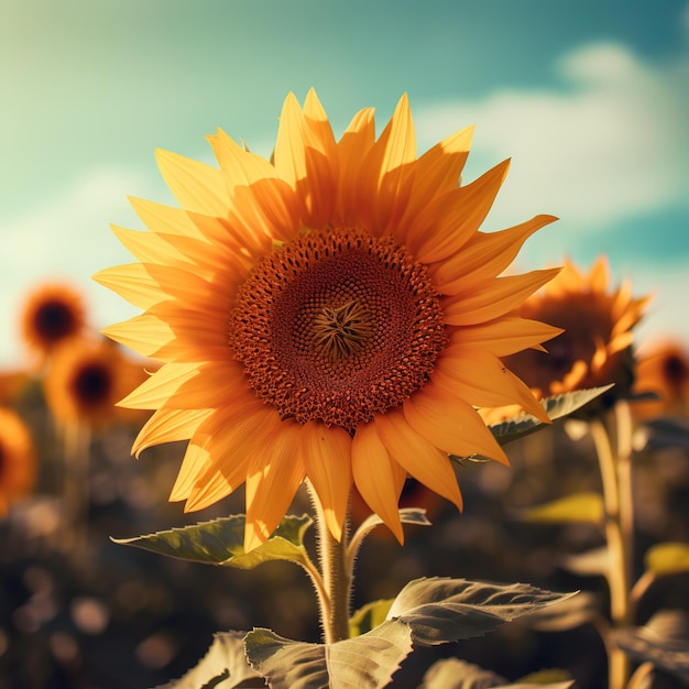 Close up sunflowers in the field