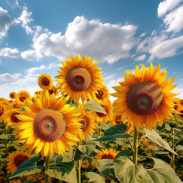 Close up sunflowers in the field