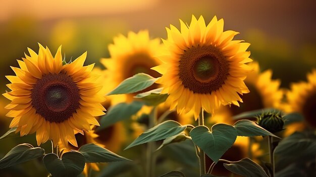 Close up sunflowers in the field