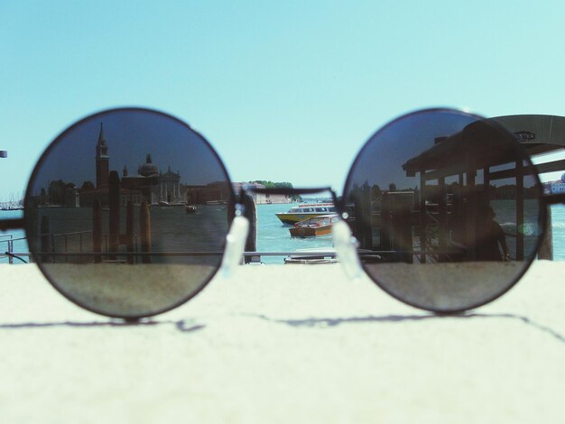 Photo close-up of sunglasses against clear sky