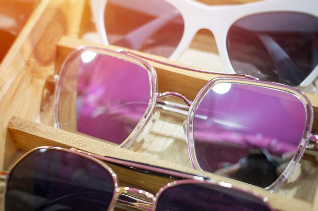 Close-up of sunglasses for sale in store