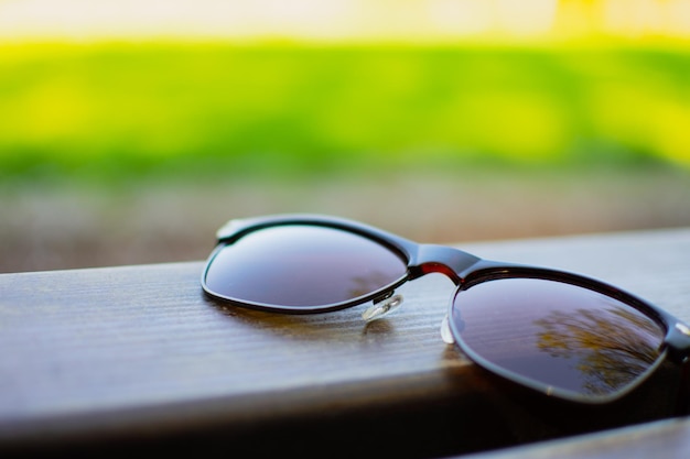 Close-up of sunglasses on table