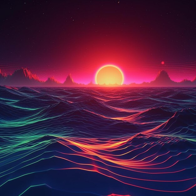 A close up of a sunset over a body of water generative ai