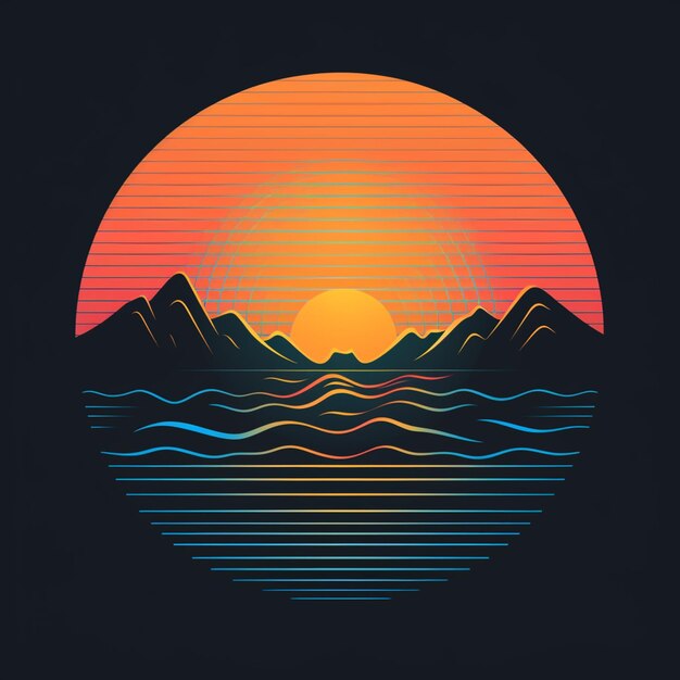 Photo a close up of a sunset with mountains and a body of water generative ai