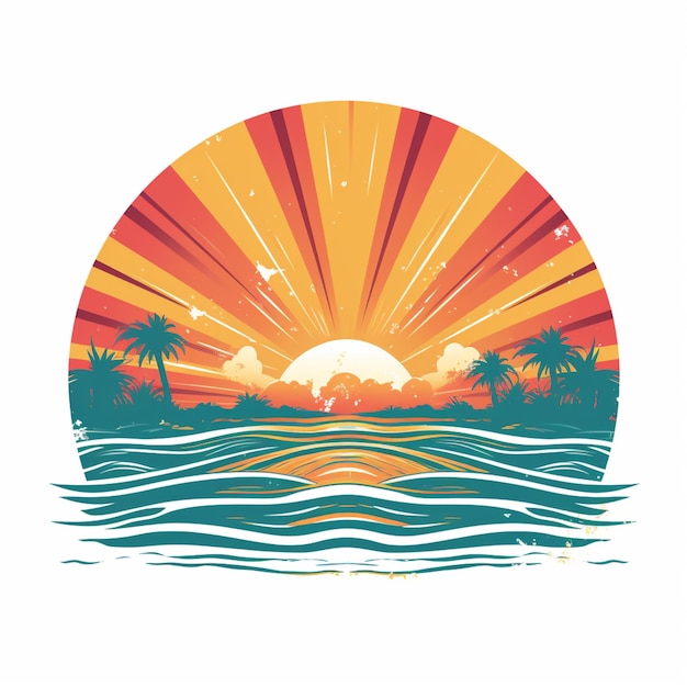 a close up of a sunset with a palm tree and a boat generative ai