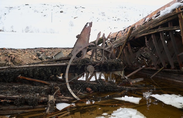 Close up surface of old wooden boat of old shipyard side