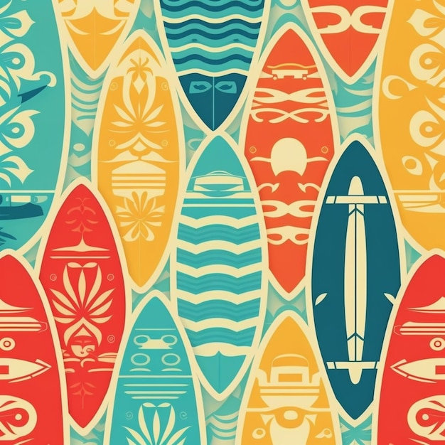 a close up of a surfboard pattern with a boat in the background generative ai