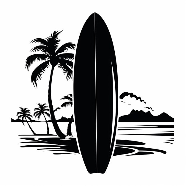 a close up of a surfboard with palm trees on the beach generative ai