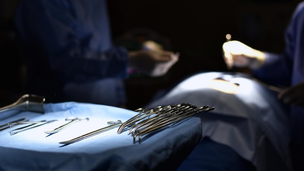 Close-up of surgical equipment in operating room