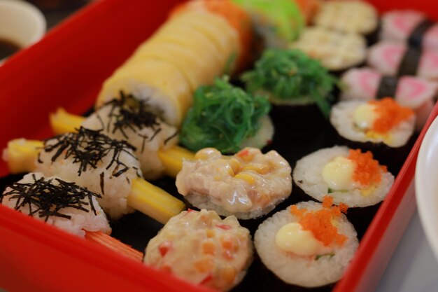 Close-up of sushi in plate