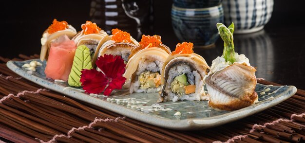 Close-up of sushi in plate