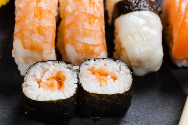 Close-up of sushi served on a plate