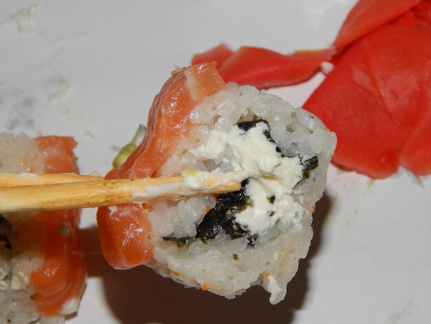 Close-up of sushi served in plate