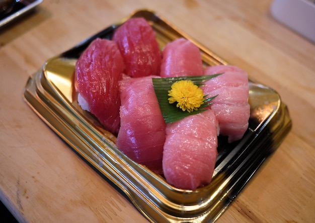 Close-up of sushi served on table