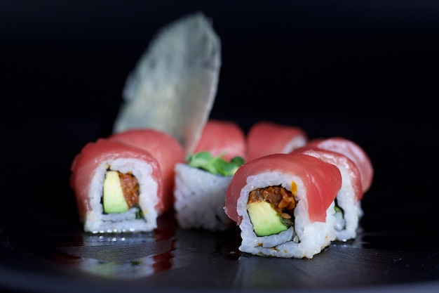 Close-up of sushi on table