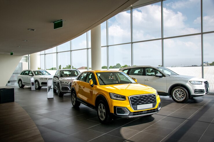 Close-up SUV-auto met sport en modern design. Autohandelaar