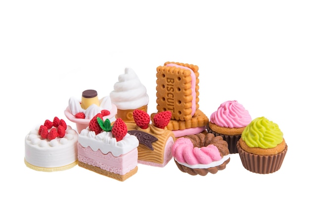 close-up of sweet food over white background