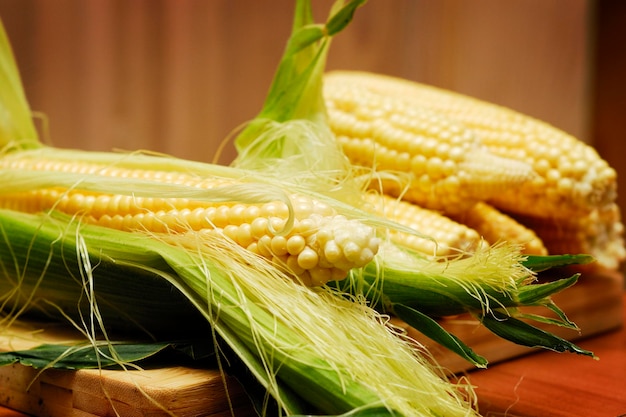 close-up of sweetcorns on table