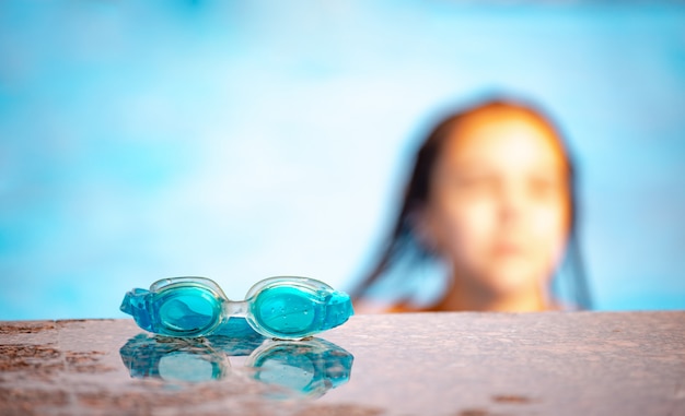 Close-up of swimming goggles