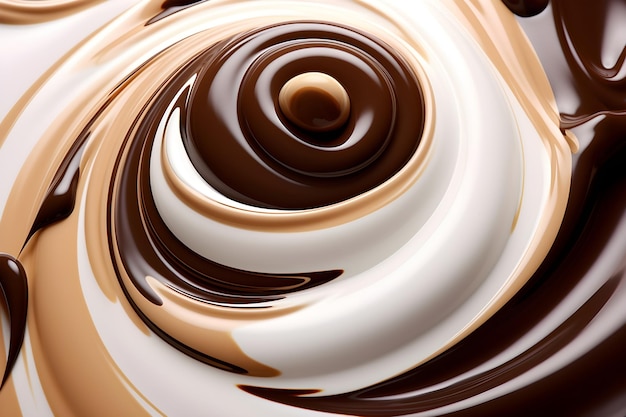 A close up of a swirl of chocolate and white swirls