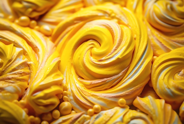 黄色と白のキャンディーの渦巻きの接写。