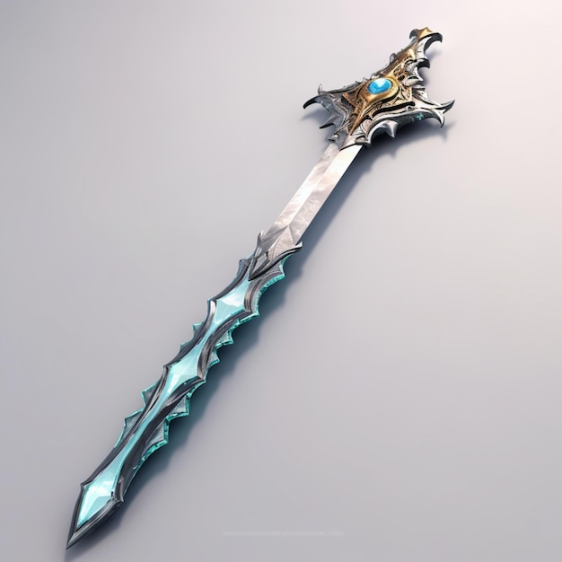 a close up of a sword with a blue and silver blade generative ai