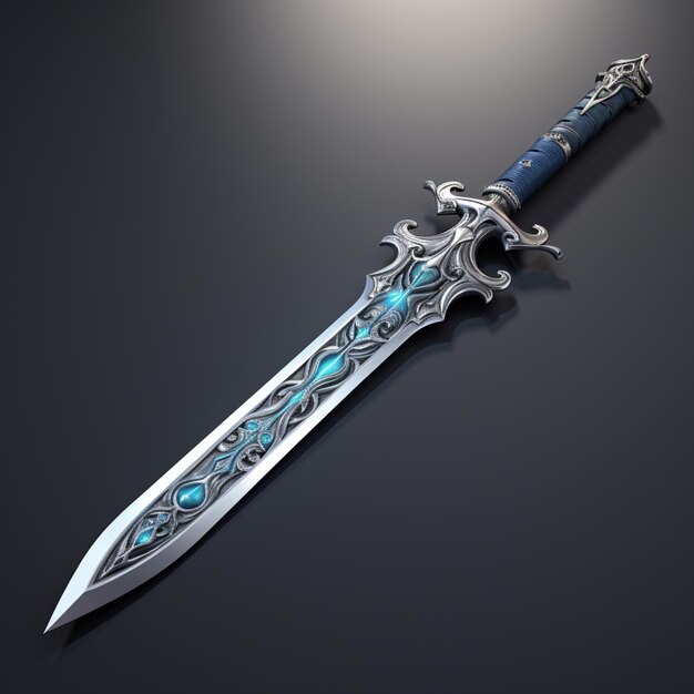 Photo a close up of a sword with a blue stone on it generative ai