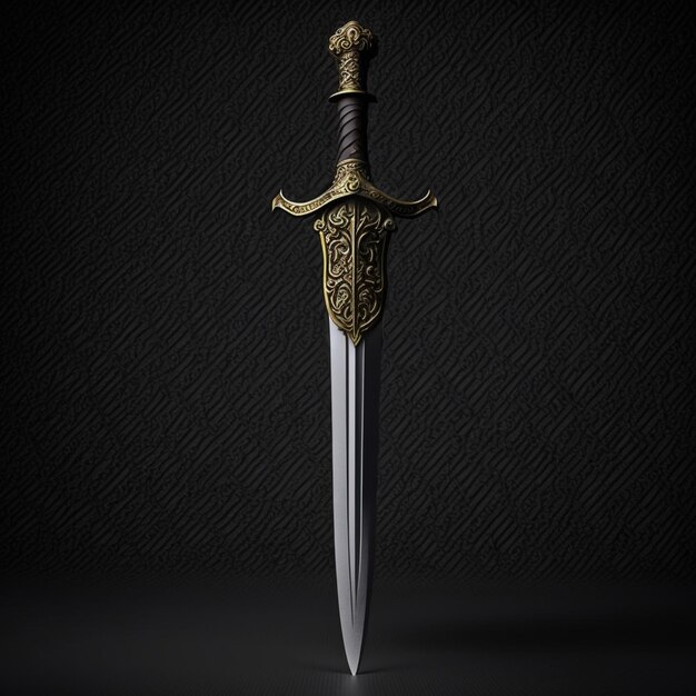 Photo a close up of a sword with a gold handle on a black background generative ai