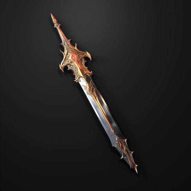 Photo a close up of a sword with a gold and red decoration generative ai