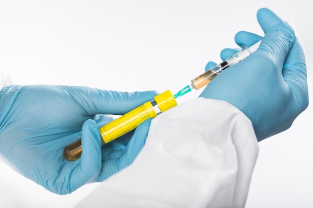 Photo close-up syringe with medical treatment