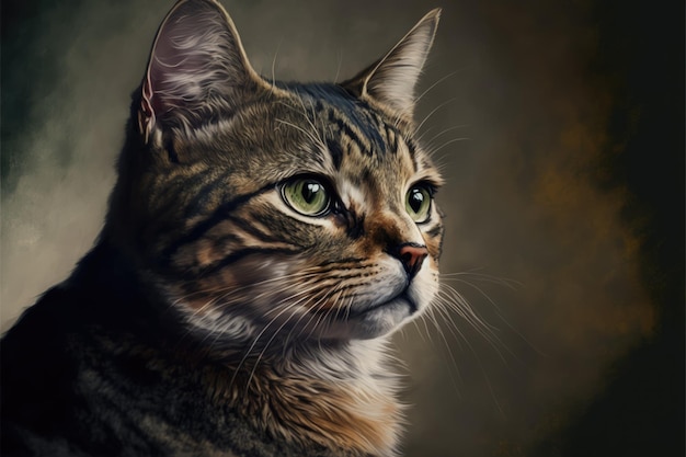 Close up of tabby cat with green eyes created using generative ai technology