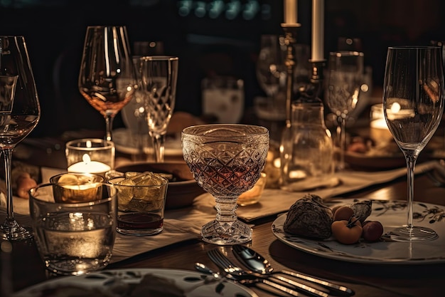 A close up of a table in a restaurant with food and drink