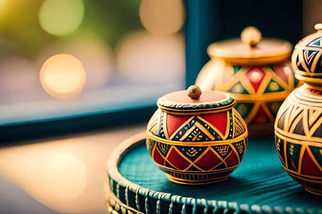 Photo a close up of a table with a pot and a ball on it