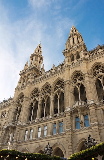 Close up Tall gothic building of Vienna city hall