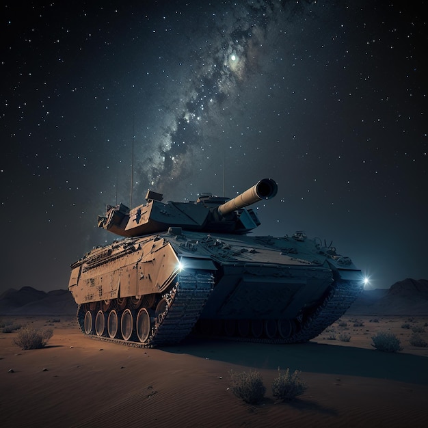 Close up of a tank in a night encounter Generative AI technology