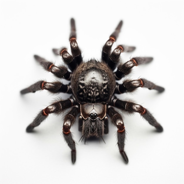 A close up of a tarara spider on a white surface generative ai