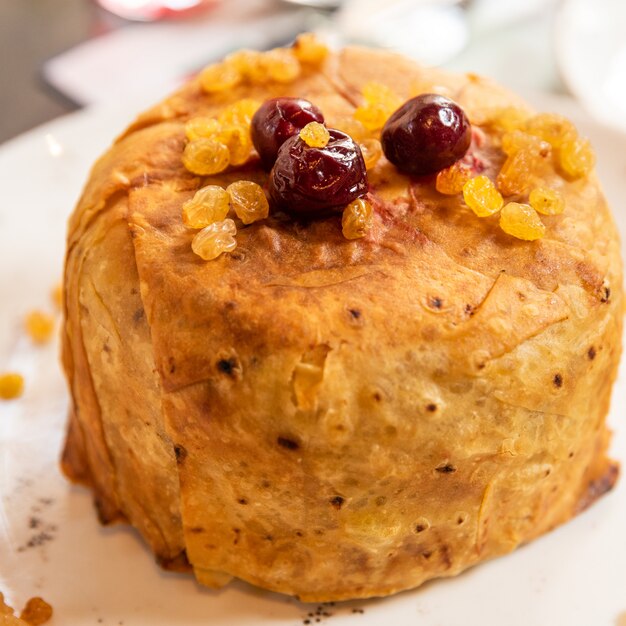 Close-up of tasty food  on a white plate