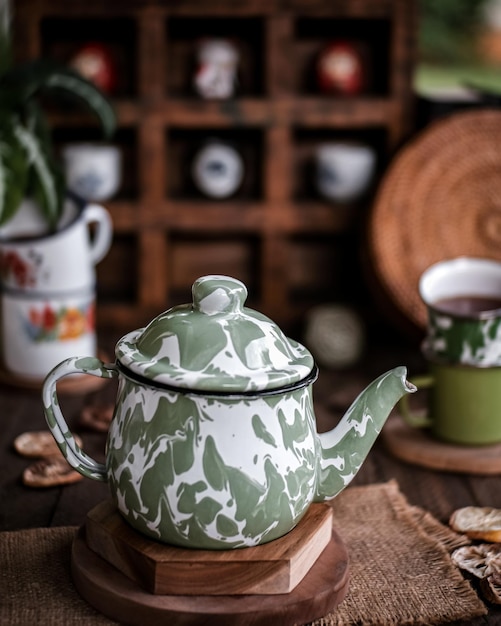 close-up of tea cup on table