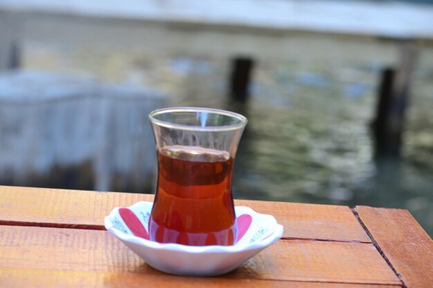 Close-up of tea cup on table