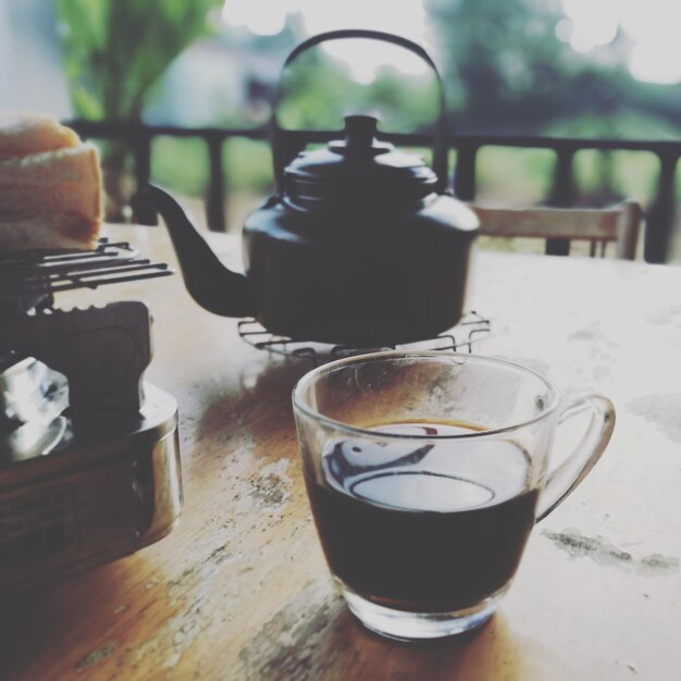 Close-up of tea cup on table