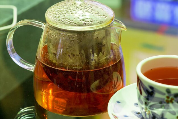 Close-up of tea cup on table