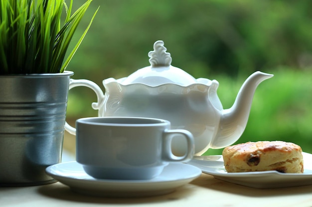 Close-up of tea cup on table