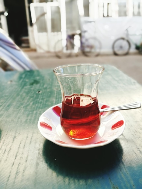 Close-up of tea served on table