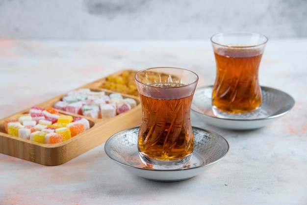 Close-up of tea served on table