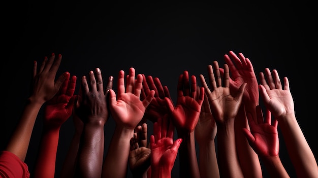 close up of a team of people putting hands together