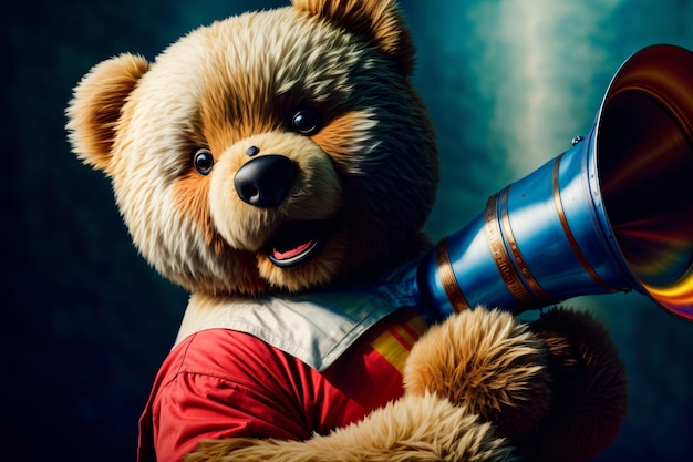 A Close Up Of A Teddy Bear Holding A Megaphone