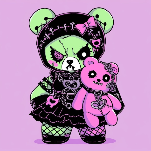a close up of a teddy bear wearing a costume with a skull face generative ai